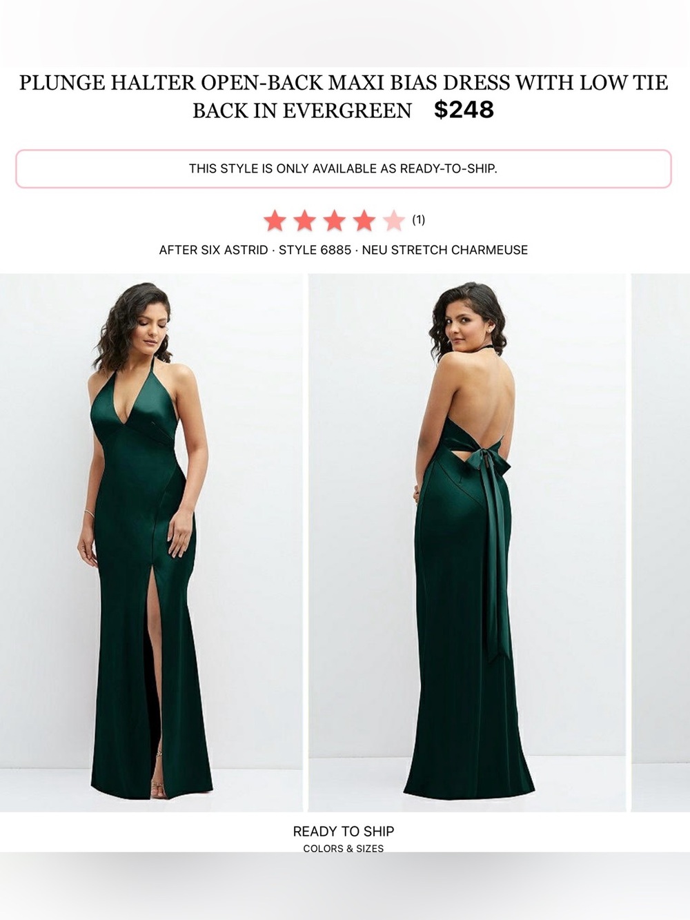 After Six Emerald Green Halter Backless Maxi Dress with Side Slit